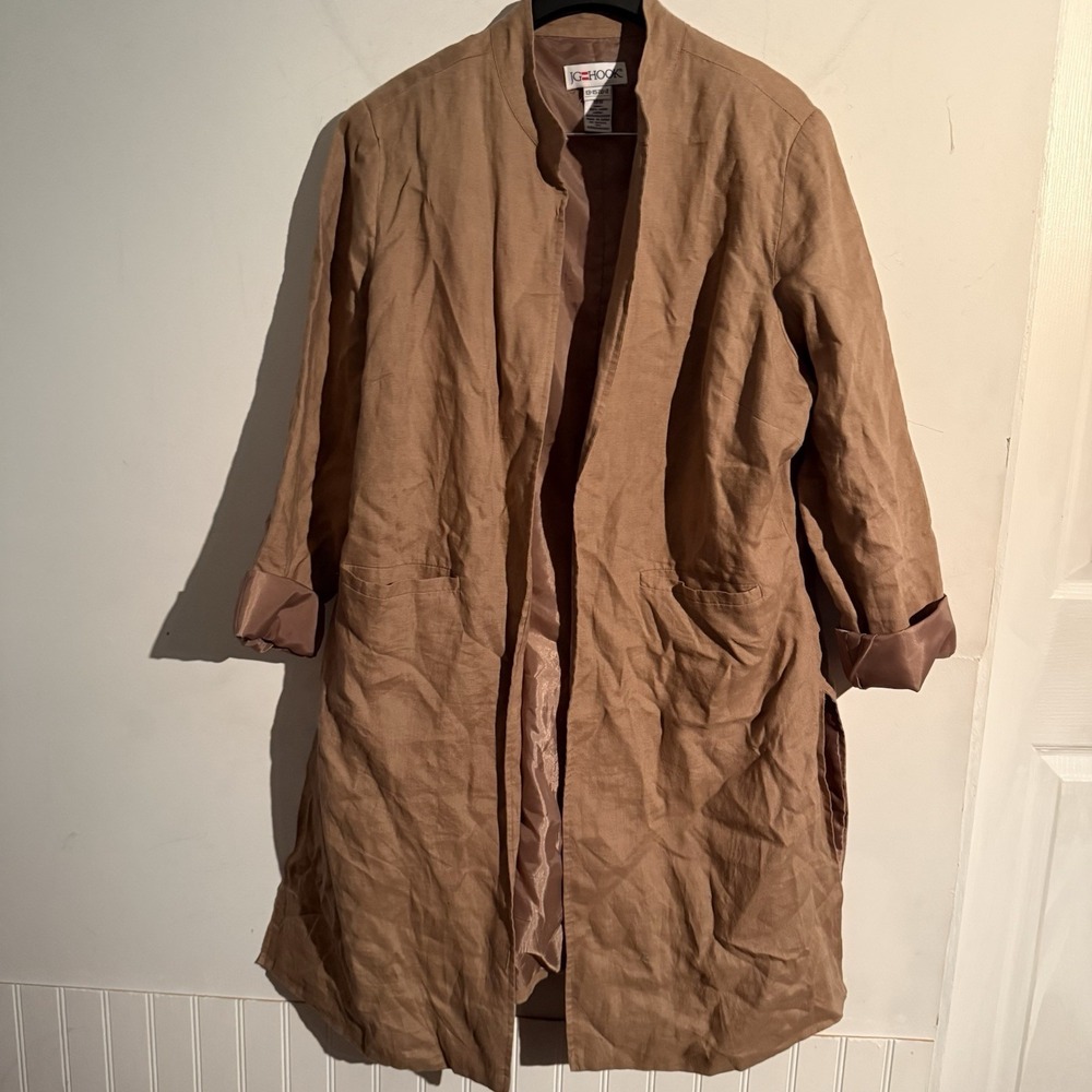 JG Hook 18W Plus Size Linen Cardigan Duster Lagenlook Minimalist Brown